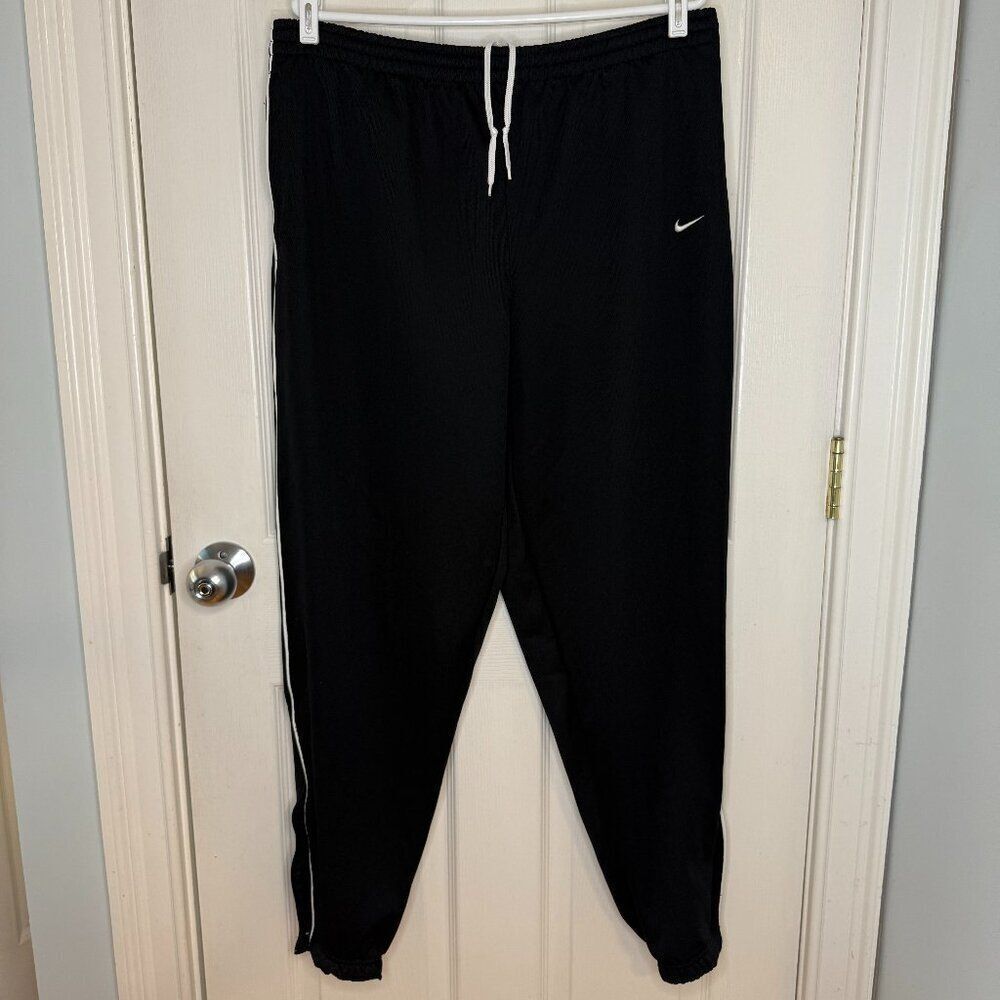 Nike Athletic Joggers Jet Black White Swoosh Zip Leggings Size XL